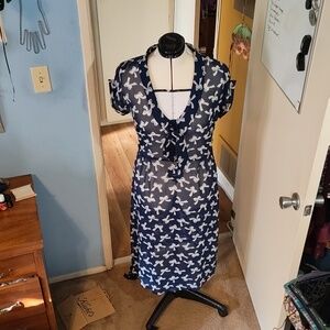 Navy blue Betty Page sheer 1940s dress